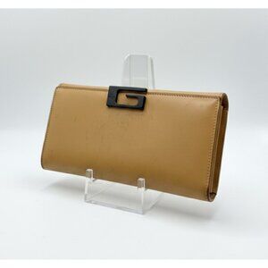 Gucci Vintage 90s Tom Ford Continental Wallet Beige Trifold Leather G Clasp